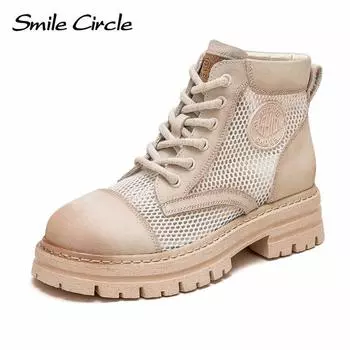 Женские ботинки martin из натуральной кожи на массивном каблуке, ботинки «Мартенс» с круглым носком и толстой подошвой, дышащие сандалии в стиле ретро, ботинки 35 бежевый