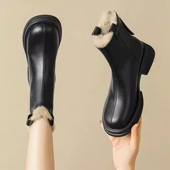 Женские ботинки Martin на толстой подошве — британский стиль, с бархатной подкладкой, удобные короткие ботинки осень/зима 2024 года для тепла и стиля 36