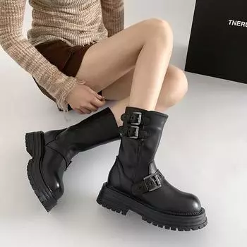 Женские ботинки Martin на толстой подошве и каблуке в британском стиле, новые летние коричневые универсальные высокие короткие ботинки Maillard 2025 года 35 коричневый