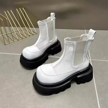Женские ботинки Мартин на толстой подошве, новые, на толстом каблуке, универсальные, нишевые, короткие сетчатые ботинки на высоком каблуке, британские, на высоком каблуке, полые 35