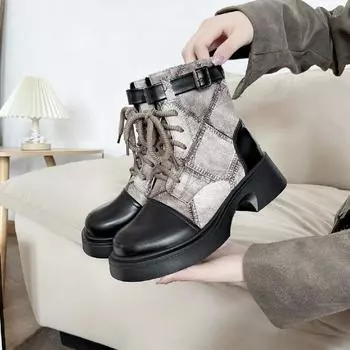 Женские ботинки Martin на толстой подошве, осень и зима, новый стиль с добавлением флиса, женские короткие ботинки больших размеров 35 чёрный