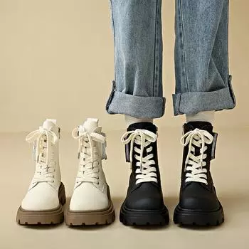 Женские ботинки Martin на толстой подошве, ретро-британский стиль, короткие узкие ботинки знаменитостей из Интернета, весна-осень 2025, новая партия 35 бежевый