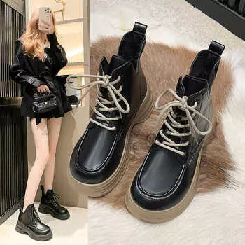 Женские ботинки Martin на толстой подошве в британском стиле 2025 года, одинарные ботинки на весну и осень, европейские, на толстой подошве, с V-образным вырезом, тонкие и голые, маленькие 35