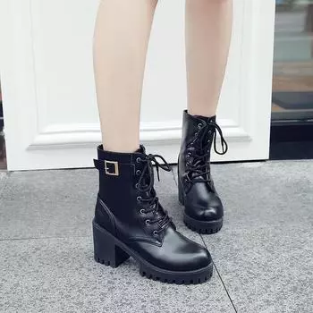 Женские ботинки Martin на высоком каблуке в британском стиле - осень/зима 2024 года, модные короткие ботинки на толстом каблуке в корейском стиле. 39 чёрный