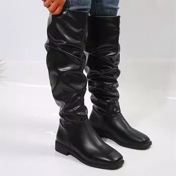 Женские ботинки Martin, осень и зима, новые, остроносые, на низком каблуке, женские ботинки, плиссированные, длинные, нескользящие, рыцарские ботинки, модные ботинки 35 чёрный