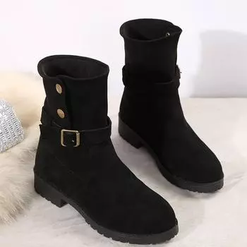 «Женские ботинки Martin осень/зима 2024 года»: Удобные, толстой подошвы, на низком каблуке, средней длины, в корейском ковбойском стиле. 42 чёрный