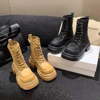 Женские ботинки Martin с круглым носком и толстой подошвой, осень-зима 2025 года, новые ботинки в британском стиле с толстой подошвой и большим носком, парусиновые сапоги «локомотив-рыцарь» 35 жёлтый