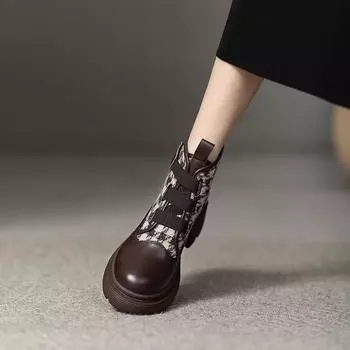Женские ботинки Martin с толстой подошвой, подходящие по цвету, весна-осень 2025 года, новые британские ботинки с круглой головкой и липучкой, сетка из тысяч птиц, подходящие по цвету 35 чёрный