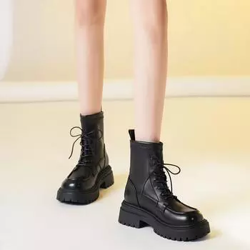 Женские ботинки Martin с толстой подошвой, увеличивающие рост, новые короткие ботинки, женские маленькие одинарные ботинки в ретро-британском стиле, повседневные, милые и классные 35