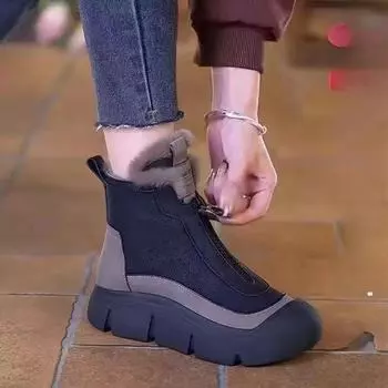 Женские ботинки Martin с застежкой-молнией спереди и бархатной подкладкой – повседневные зимние высокие ботинки на толстой подошве 38 чёрный