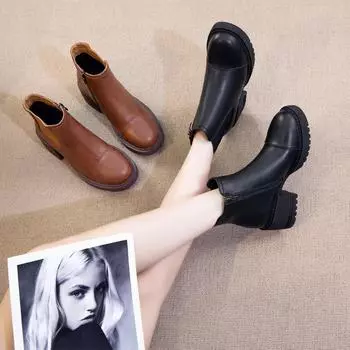 Женские ботинки Martin в британском стиле из натуральной кожи на толстой подошве, на высоком каблуке, короткие, подойдут на весну, осень, зиму 2024 года. single lining, size 39 чёрный