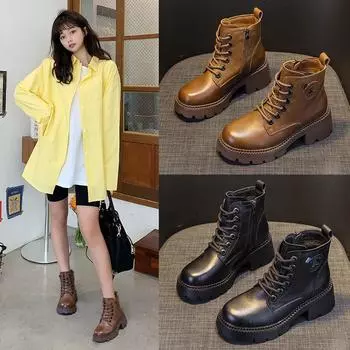 Женские ботинки Martin в британском стиле — мода осень/зима 2025 г., кожаные, на толстой подошве, на платформе в стиле ретро 39