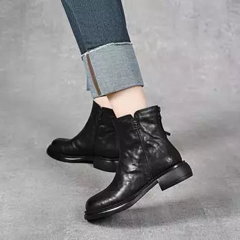 Женские ботинки Мартина осень-зима новые с круглым носком на плоской подошве короткие ботинки простые повседневные с задней молнией кожаные ботинки хлопковые ботинки 35