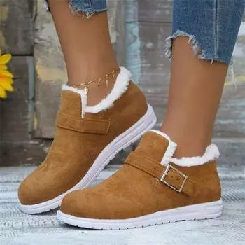 Женские ботинки на меху, зимние ботильоны на плоской подошве, удобная хлопковая женская обувь, новинка 2023, короткие зимние ботинки, Botas Mujer, большие размеры 43 36 бежевый