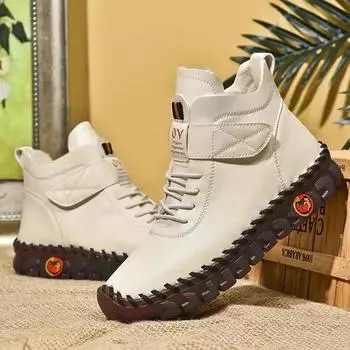 Женские ботинки на меху, зимние ботильоны, ручная вышивка нитками, хлопковая обувь для мам, женская обувь, новинка 2023, непромокаемые короткие зимние ботинки, Botas Mujer 35 белый