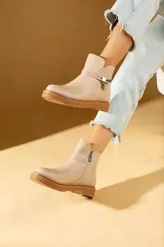 Женские ботинки на молнии с резиновой подошвой и пряжкой 59-2003-23