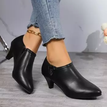 Женские ботинки на осень и зиму, модные женские ботинки в корейском стиле на толстом каблуке с боковой молнией и коротким бочонком в британском стиле 35