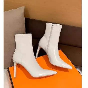 Женские ботинки на открытом воздухе с острым носком и боковой молнией, зима 2024 года, горячая распродажа, новые модные туфли на тонком каблуке для женщин Botines Mujer 35 белый