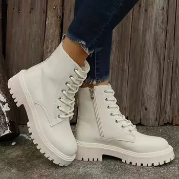 Женские ботинки на платформе, короткий плюш, однотонные, на шнуровке, с боковой молнией, ботильоны, зимняя женская обувь 2025, большой размер 42, женская обувь 35