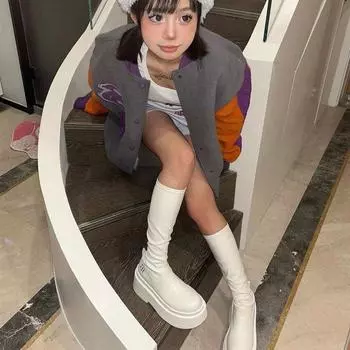 Женские ботинки на платформе, модная обувь до колена до середины икры на массивном каблуке для девочек, осенне-зимние сапоги, новинка без шнуровки, гот 35 чёрный