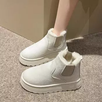 Женские ботинки на платформе, плюшевые теплые повседневные модные ботильоны, новая зимняя нескользящая женская обувь на толстой подошве, классические Botas De Mujer 36 чёрный