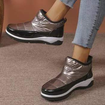 Женские ботинки на плоской подошве 2024 года, зимняя мода, повседневная обувь для женщин, неглубокий низкий каблук, круглый носок, однотонные, Zapatos De Mujer 36 чёрный