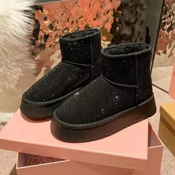 Женские ботинки на плоской подошве с защитой от скольжения, зимние 2024 года, высококачественные модные женские ботинки со стразами для отдыха на природе Botas Mujer 35 бежевый