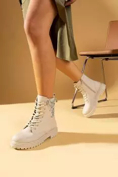 Женские ботинки на шнуровке с каменной отделкой на молнии 57-410-23