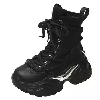 Женские ботинки на толстой платформе с толстой подошвой в стиле панк-готика, легкие дышащие ботинки на шнуровке, ботильоны для мотоциклистов, женские ботинки 35