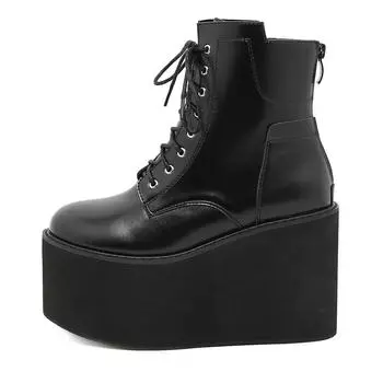 Женские ботинки на толстой подошве на толстой подошве, водонепроницаемая молния на платформе и боковой молнии на высоком каблуке 10,5 см спереди, Lhx 35 чёрный