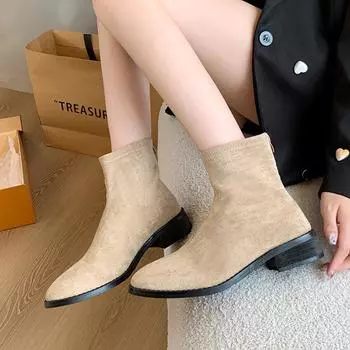 Женские ботинки на толстой подошве, новые зимние ботинки Square Head 2024, высококачественные, с молнией сзади, модные, повседневные, удобные ботинки Botines Mujer 35 чёрный