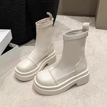 Женские ботинки на толстой подошве, осенне-зимние, с флисовой подкладкой, популярная модель Explosion, короткие ботильоны на высоком каблуке, миниатюрные 35