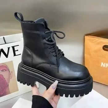 Женские ботинки на толстой подошве в британском стиле, тонкие ботинки 2024 года, новые весенне-осенние, модные короткие ботинки Single Knight 35 бежевый