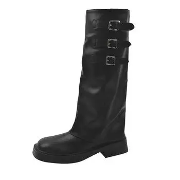 Женские ботинки на высокой платформе, элегантные модные женские туфли на низком каблуке в стиле панк, готика, новая кожаная модная женская обувь, мотоциклетная обувь 38 чёрный