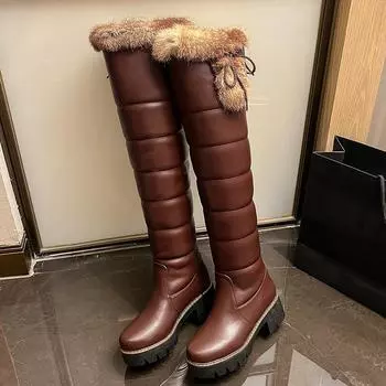 Женские ботинки на высоком каблуке, модные и теплые зимние ботинки, женские ботинки большого размера на толстом каблуке. 34 чёрный