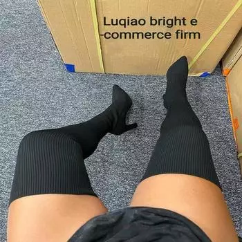 Женские ботинки на высоком каблуке, осень-зима 2023, модные вязаные эластичные ботинки, женские высокие сапоги в стиле ретро, ботинки на средней носке, Botas Mujer 36 красный