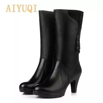 Женские сапоги из натуральной кожи на высоком каблуке 35