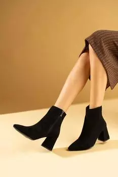 Женские ботинки на высоком каблуке с теплой подкладкой на молнии 51-5006-23Замша