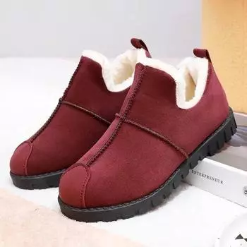Женские ботинки, новая зимняя модная нескользящая хлопковая обувь, удобные зимние ботинки на плоской подошве, плюшевые теплые ботильоны, Zapatos De Mujer 35 чёрный