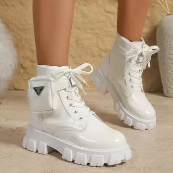 Женские ботинки, новинка, мотоциклетные ботинки на танкетке, женские туфли на платформе со шнуровкой, белые, черные, кожаные туфли-оксфорды, женские ботинки 36 чёрный