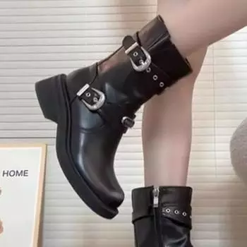Женские ботинки, новые однотонные, хит продаж, осенние, ботильоны с пряжкой на поясе, ботинки на толстой подошве, женские, модные, ручной работы 35