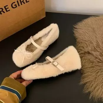 Женские ботинки, новые роскошные удобные зимние мокасины, без застежек, меховые туфли на плоской подошве из хлопка для женщин, трендовые теплые, однотонные, мягкие ботинки для женщин 35 бежевый