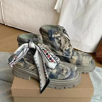 Женские ботинки, новые, толстые, дышащие, с ленточным ремешком, короткие ботинки, нескользящие, со шнуровкой, увеличивающие рост, модные ботинки 37 синий