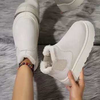 Женские ботинки, новые зимние высокие ботинки для снега, женские утолщенные плюшевые теплые простые и универсальные удобные хлопковые туфли для женщин 36 бежевый