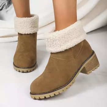 Женские ботинки осень и зима мода новые повседневные ботинки удобные теплые квадратные горячие круглые носки однотонные модные женские ботильоны 36 чёрный