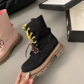 Женские ботинки осень и зима повседневные шнурованные женские высокие с нескользящей толстой подошвой для походов на открытом воздухе ботильоны 35