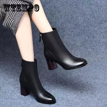 Женские ботинки, осенне-зимние теплые туфли на высоком каблуке с острым носком, эластичная модная повседневная обувь до щиколотки «Челси» 41 чёрный