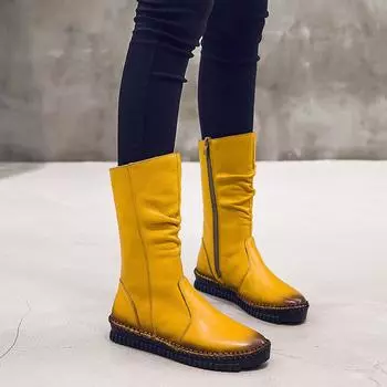 Женские ботинки, осенние кожаные ботинки ручной работы на плоской подошве в стиле ретро, туфли на плоской подошве, женские сапоги из натуральной кожи 43 чёрный