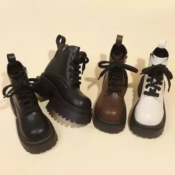 Женские ботинки Осенние женские ботильоны на платформе с танкеткой Высокие каблуки Короткие ботинки Модный дизайн Туфли на шнуровке для женщин D369 35