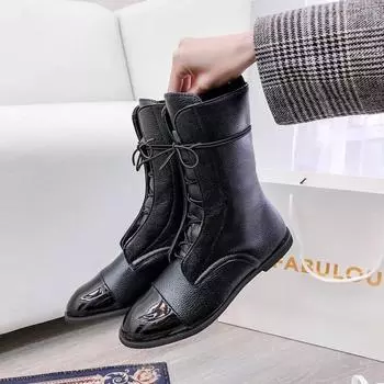 Женские ботинки Point Flat Bottom Comfort Motorcycle Boots Lace Up Anti Slip Износостойкие Модные женские ботинки Botas Mujer новые 35